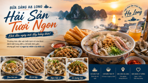 [Hạ Long] Ăn bún hải sản tại bãi biển Hạ Long trong buổi bình minh